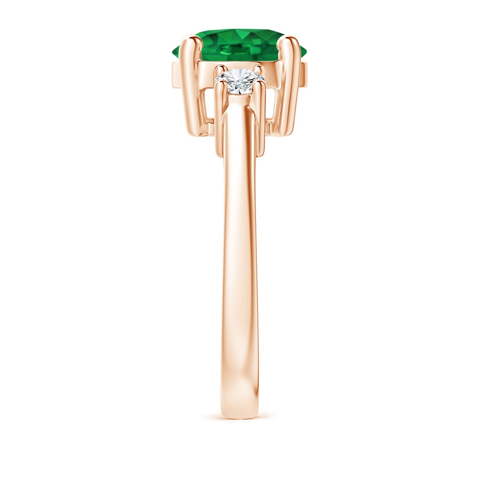 9mm AAA Prong-Set Round 3 Stone Emerald and Diamond Ring in 18K Rose Gold side 299
