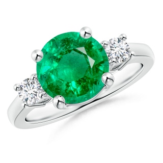 9mm AAA Prong-Set Round 3 Stone Emerald and Diamond Ring in P950 Platinum
