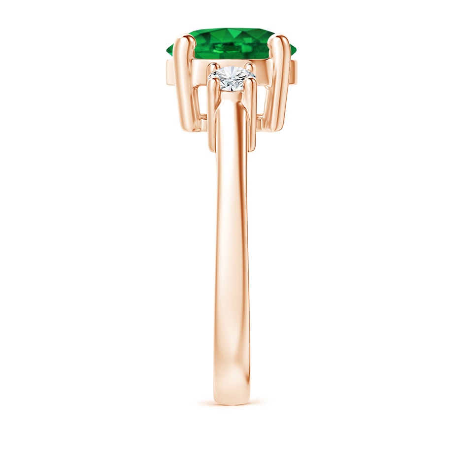 9mm AAAA Prong-Set Round 3 Stone Emerald and Diamond Ring in Rose Gold side 299