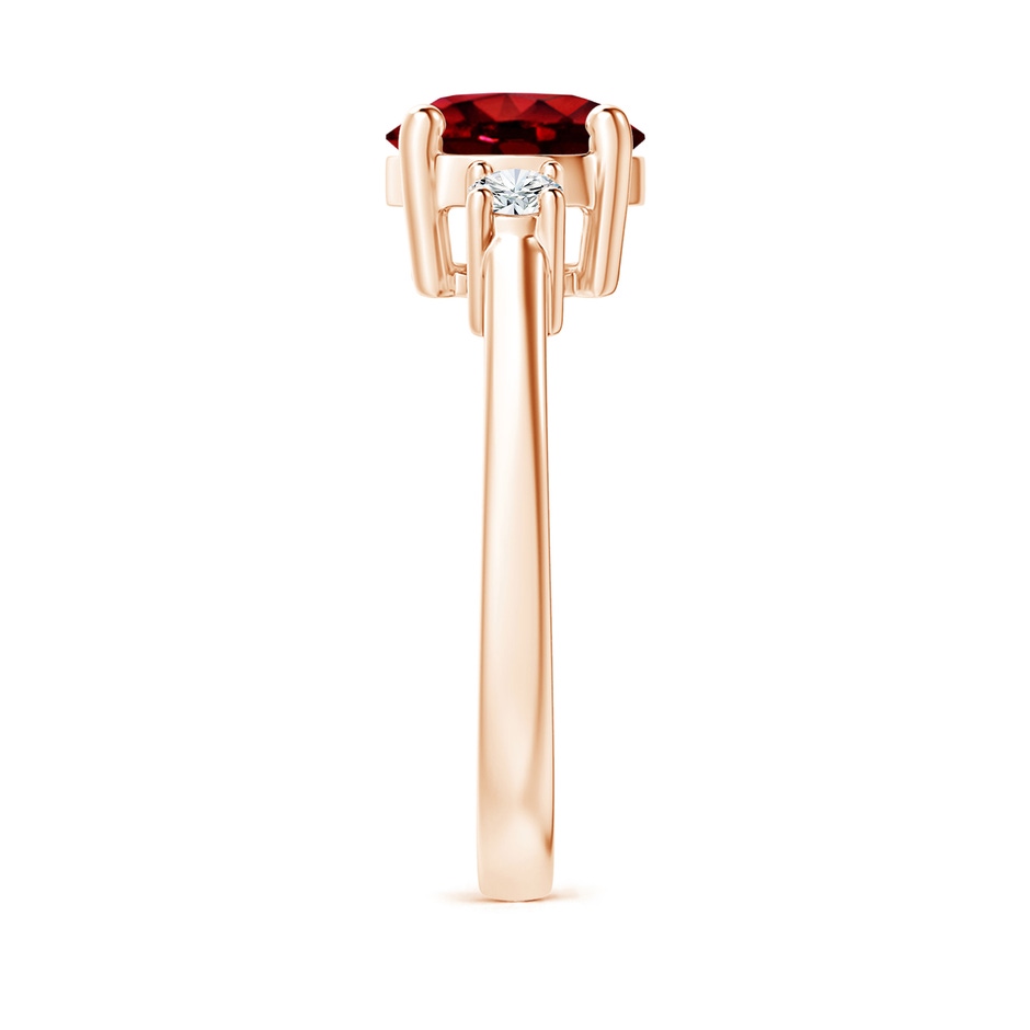 8mm AAAA Prong-Set Round 3 Stone Ruby and Diamond Ring in Rose Gold side 299