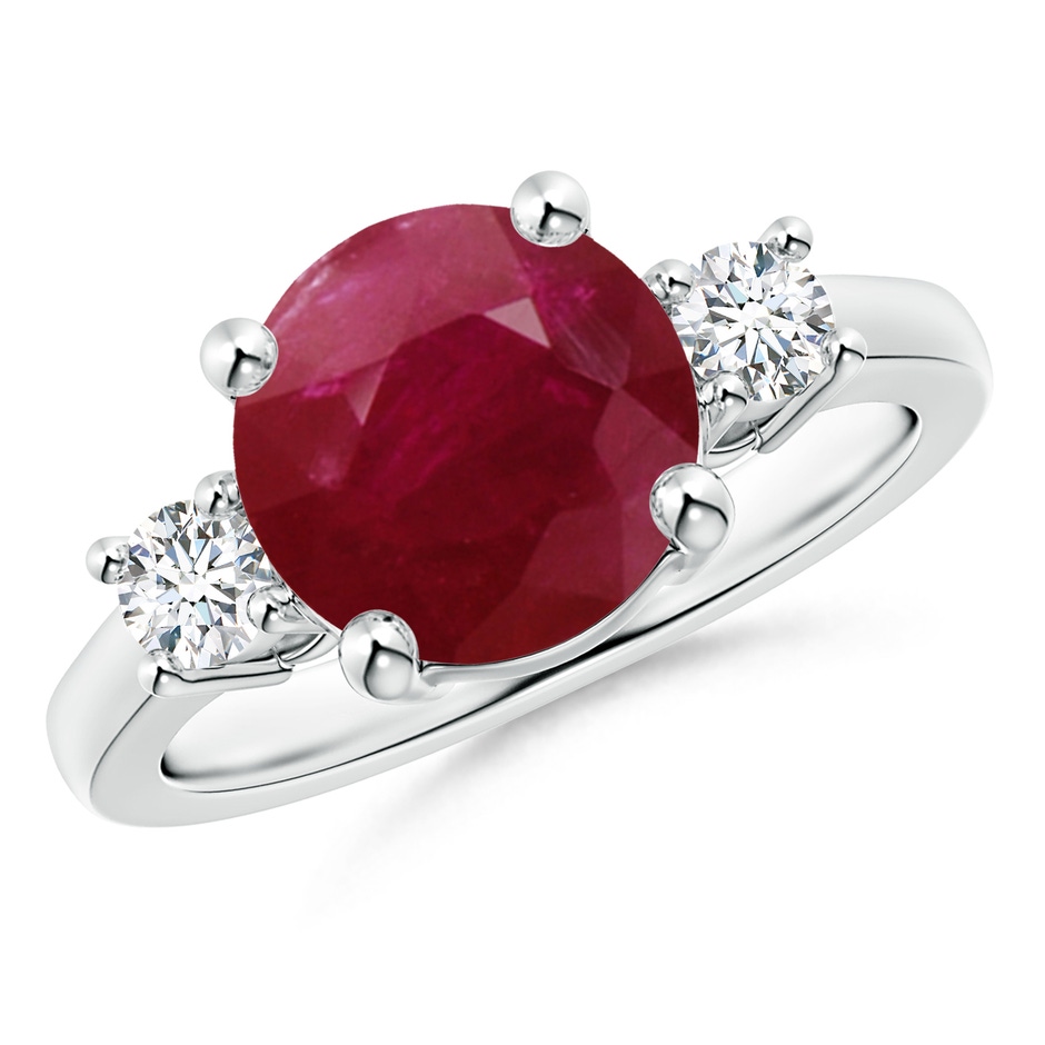 9mm A Prong-Set Round 3 Stone Ruby and Diamond Ring in White Gold 