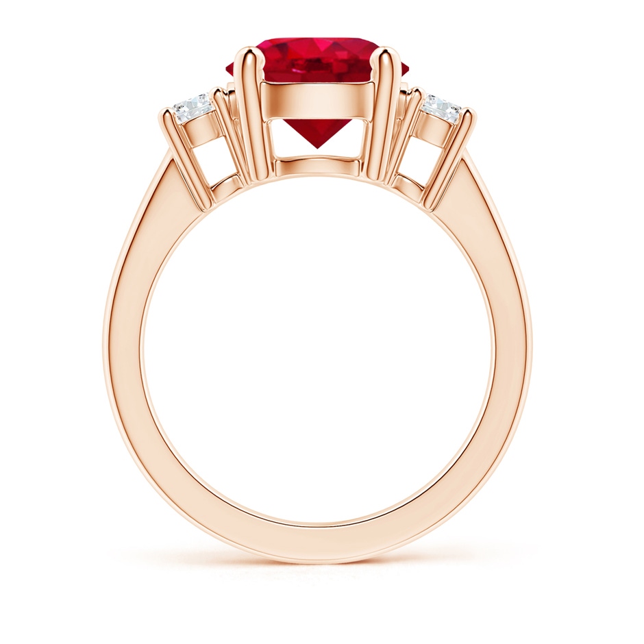 9mm AAA Prong-Set Round 3 Stone Ruby and Diamond Ring in 18K Rose Gold side 199