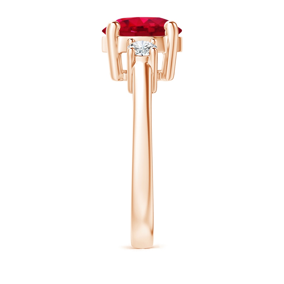 9mm AAA Prong-Set Round 3 Stone Ruby and Diamond Ring in 18K Rose Gold side 299