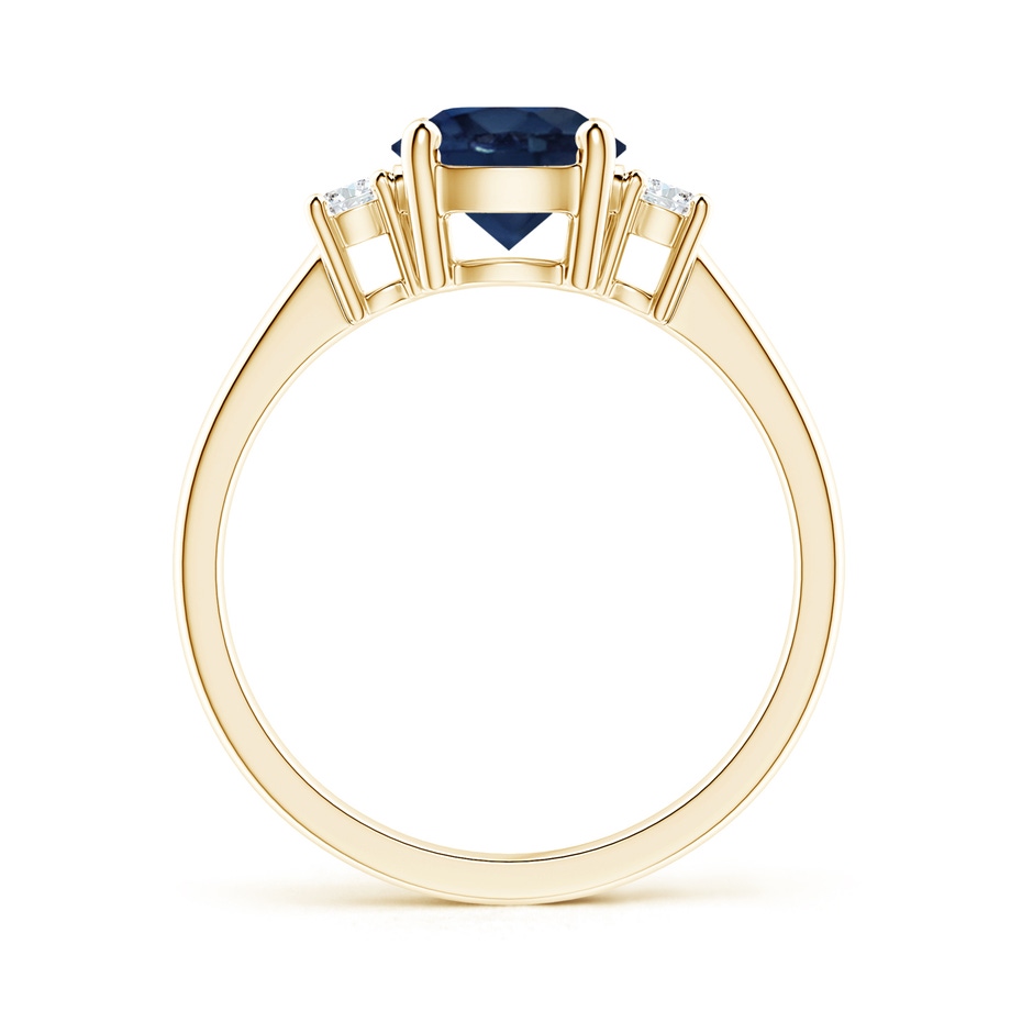 7mm AA Prong-Set Round 3 Stone Blue Sapphire and Diamond Ring in Yellow Gold side 199