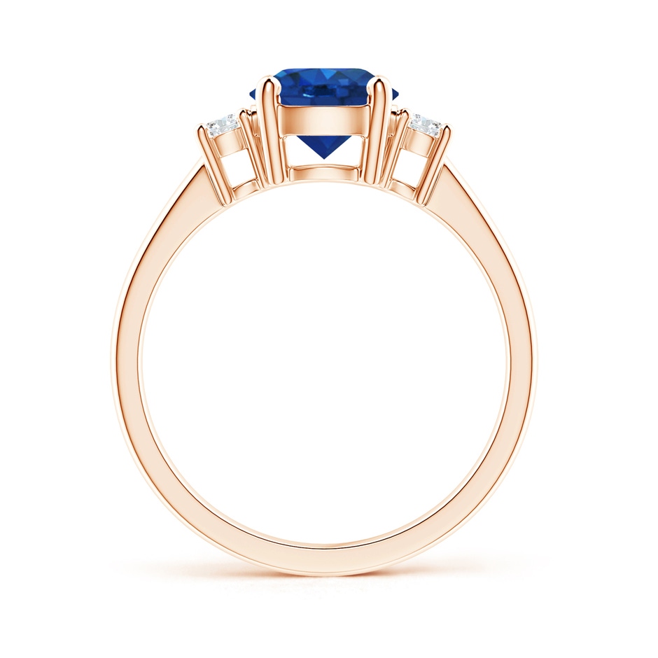 7mm AAA Prong-Set Round 3 Stone Blue Sapphire and Diamond Ring in Rose Gold side 199