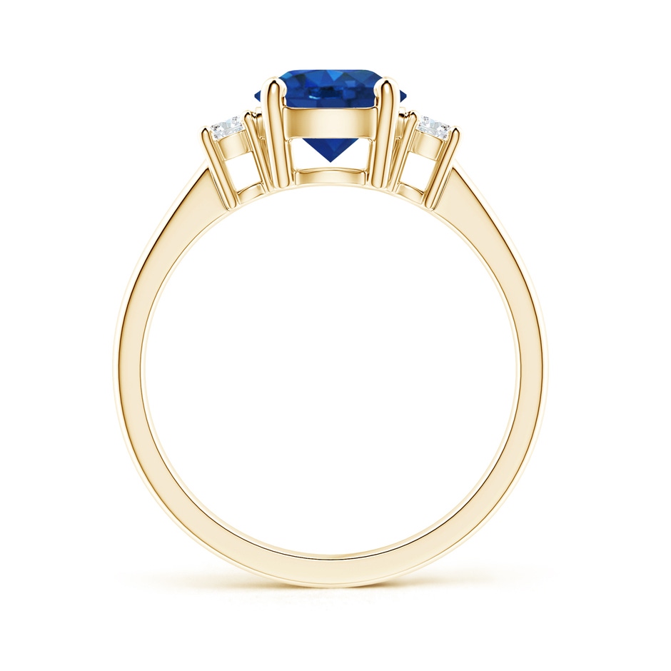 7mm AAA Prong-Set Round 3 Stone Blue Sapphire and Diamond Ring in Yellow Gold side 199