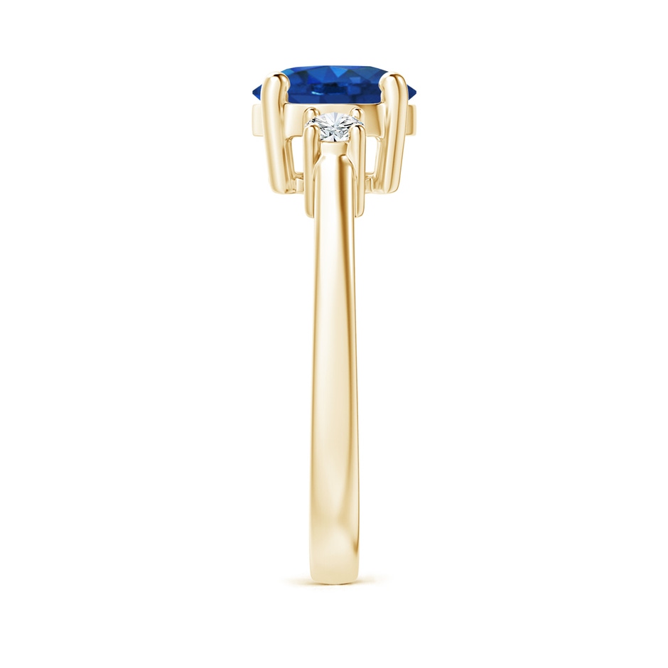 7mm AAA Prong-Set Round 3 Stone Blue Sapphire and Diamond Ring in Yellow Gold side 299
