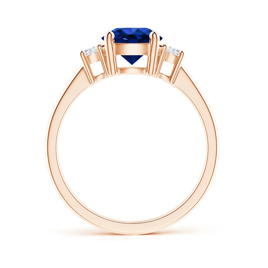 7mm Lab-Grown Prong-Set Round 3 Stone Blue Sapphire and Diamond Ring in Rose Gold - side 199