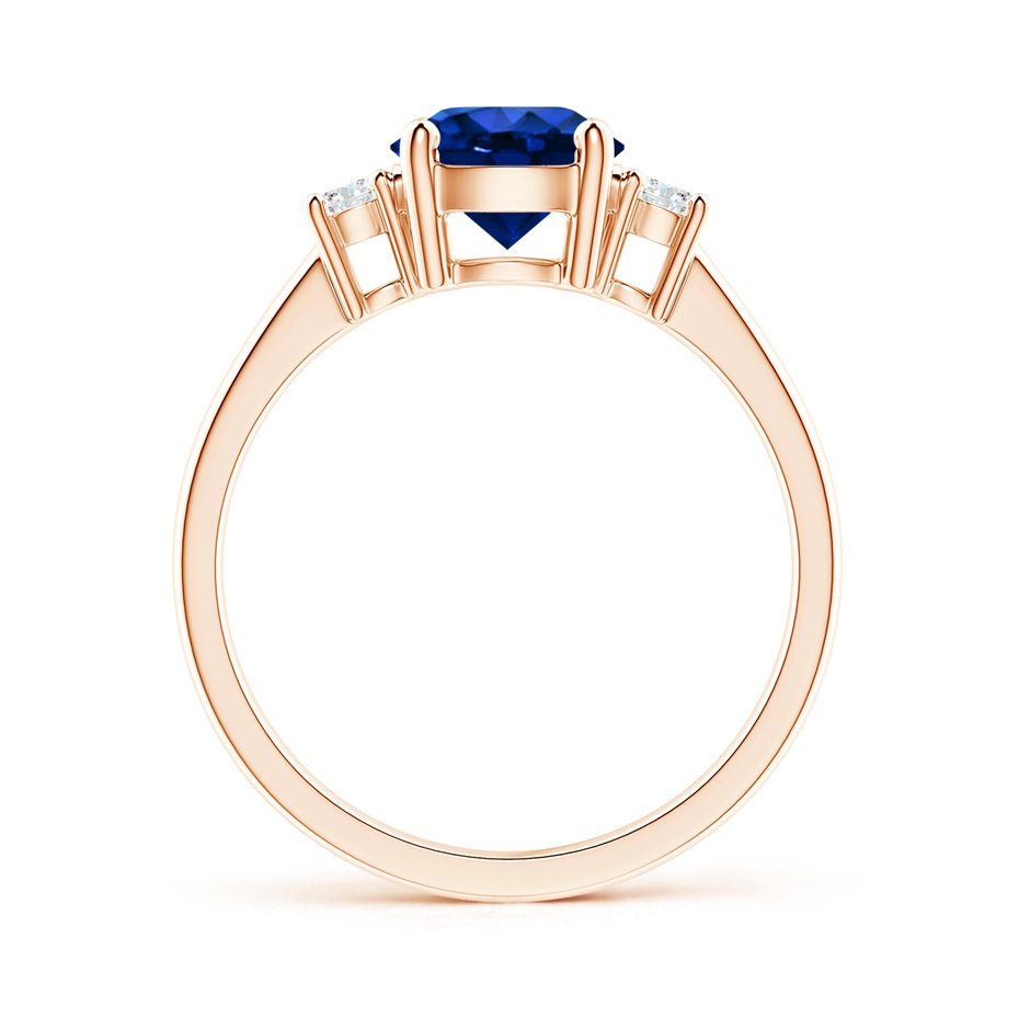 7mm AAAA Prong-Set Round 3 Stone Blue Sapphire and Diamond Ring in Rose Gold side 199