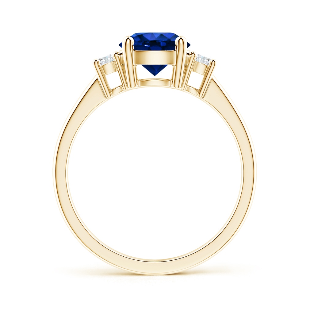 7mm Lab-Grown Prong-Set Round 3 Stone Blue Sapphire and Diamond Ring in Yellow Gold - side 199