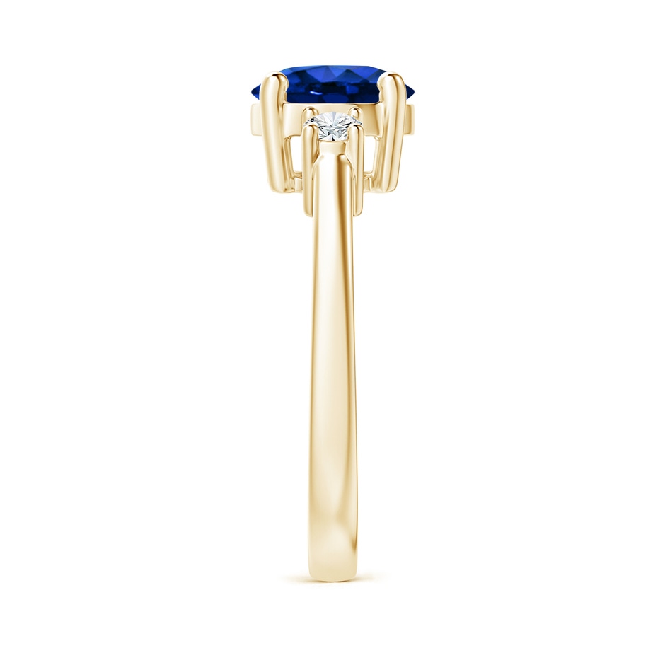 7mm Lab-Grown Prong-Set Round 3 Stone Blue Sapphire and Diamond Ring in Yellow Gold side 299