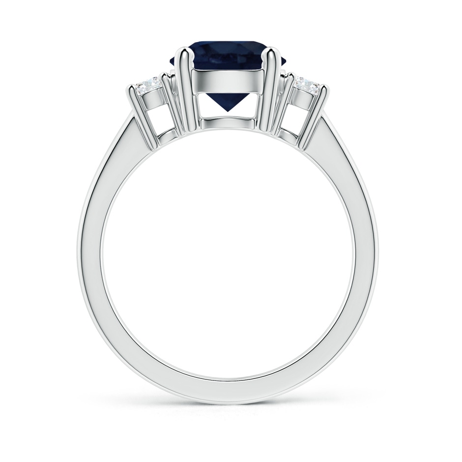 8mm A Prong-Set Round 3 Stone Blue Sapphire and Diamond Ring in 18K White Gold side 199
