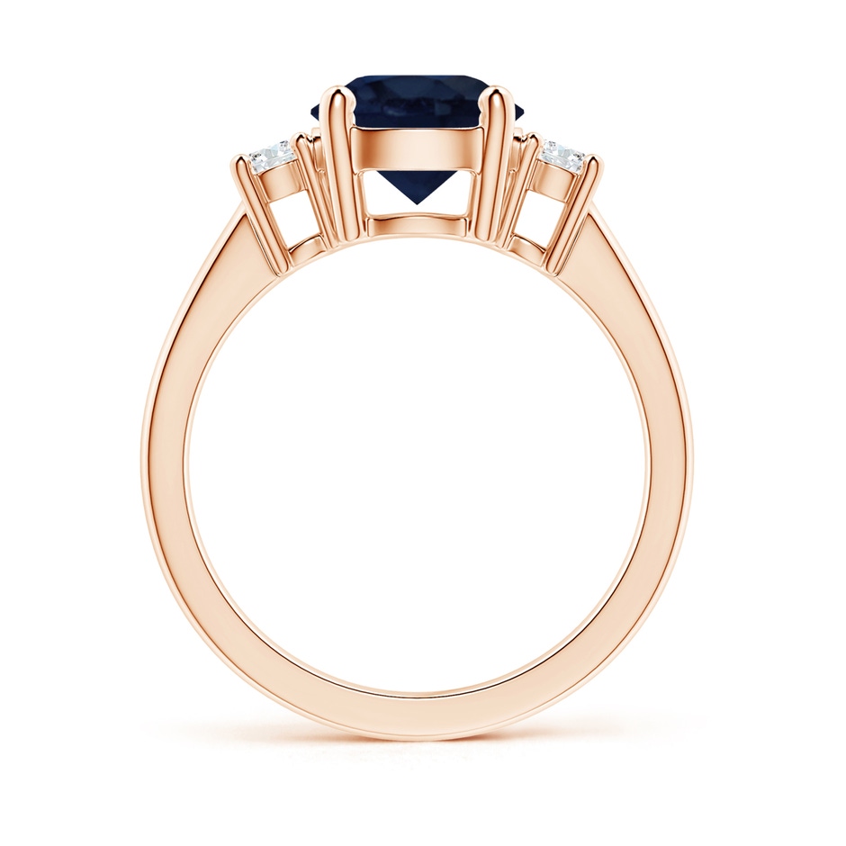 8mm A Prong-Set Round 3 Stone Blue Sapphire and Diamond Ring in Rose Gold side 199