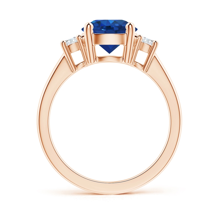 8mm AAA Prong-Set Round 3 Stone Blue Sapphire and Diamond Ring in 18K Rose Gold side 199