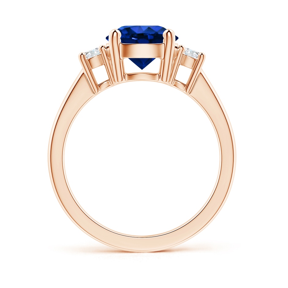 8mm AAAA Prong-Set Round 3 Stone Blue Sapphire and Diamond Ring in 18K Rose Gold side 199