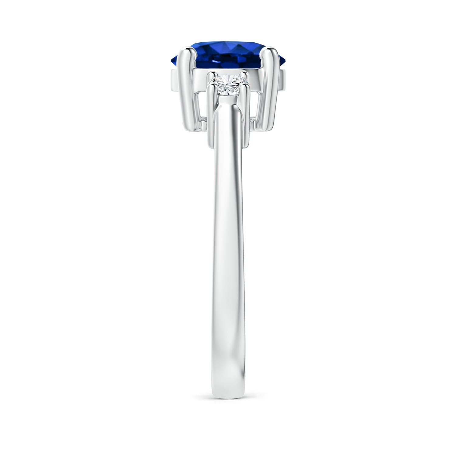 8mm AAAA Prong-Set Round 3 Stone Blue Sapphire and Diamond Ring in 18CT White Gold - side 4