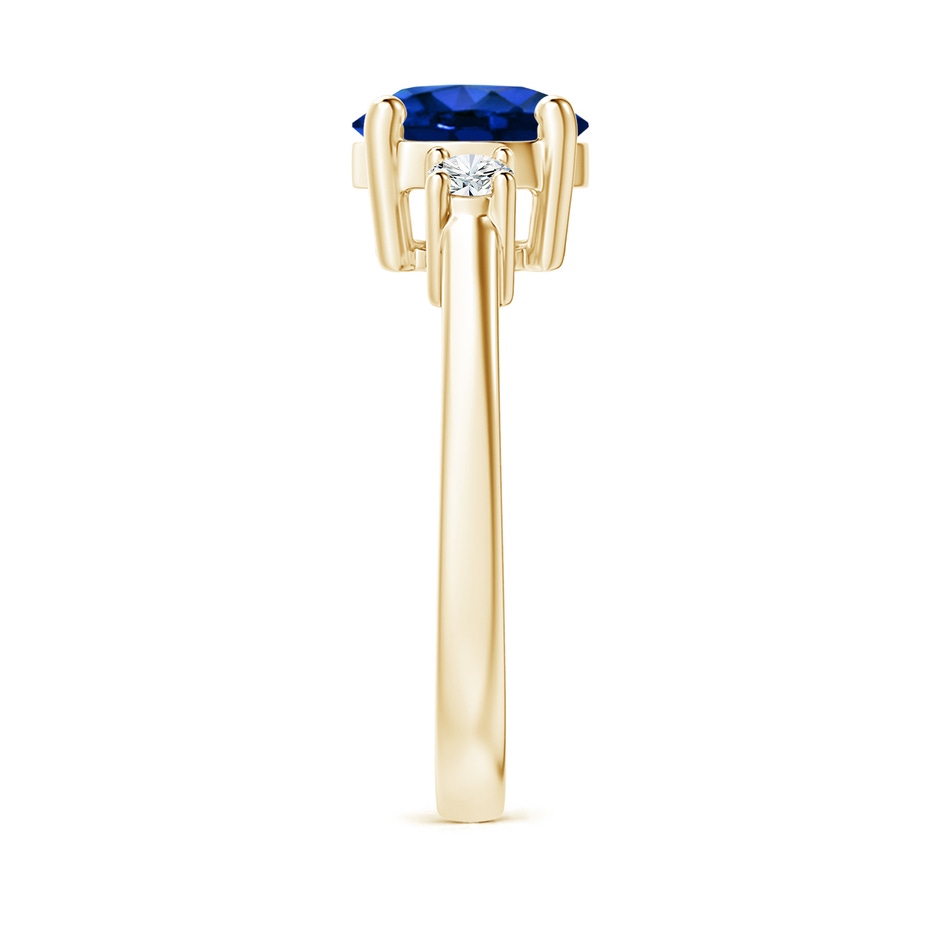 8mm Lab-Grown Prong-Set Round 3 Stone Blue Sapphire and Diamond Ring in 18K Yellow Gold side 299