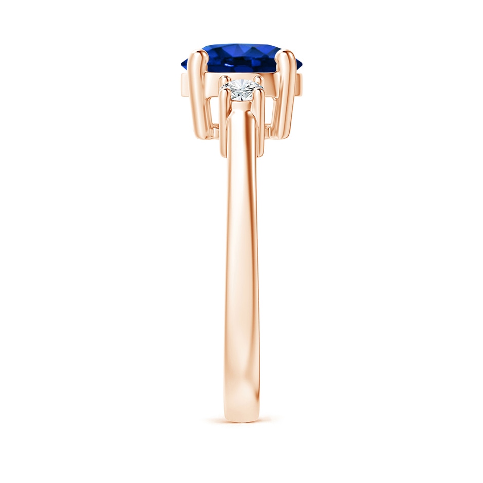8mm AAAA Prong-Set Round 3 Stone Blue Sapphire and Diamond Ring in Rose Gold side 299