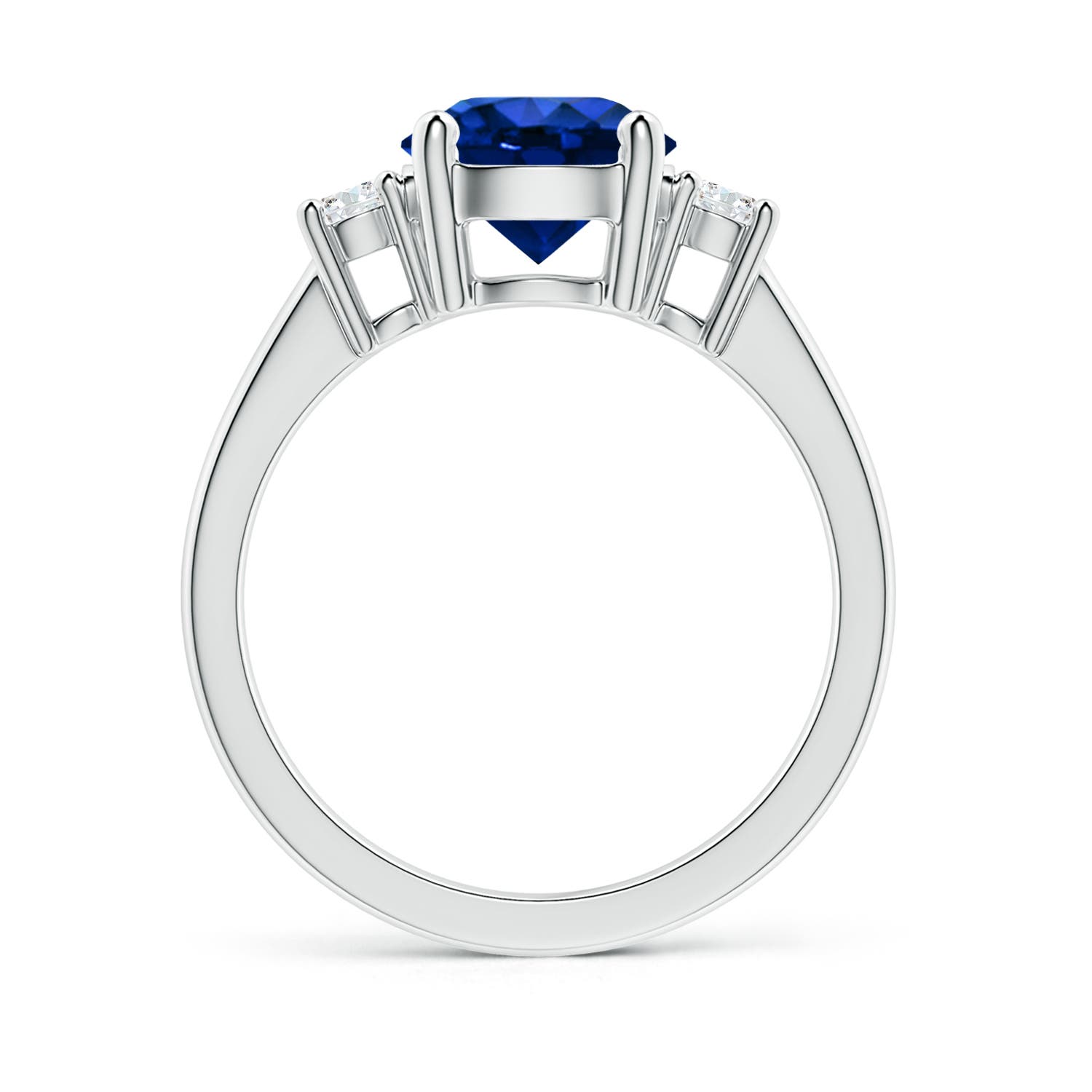 8mm AAAA Prong-Set Round 3 Stone Blue Sapphire and Diamond Ring in White Gold - side 3