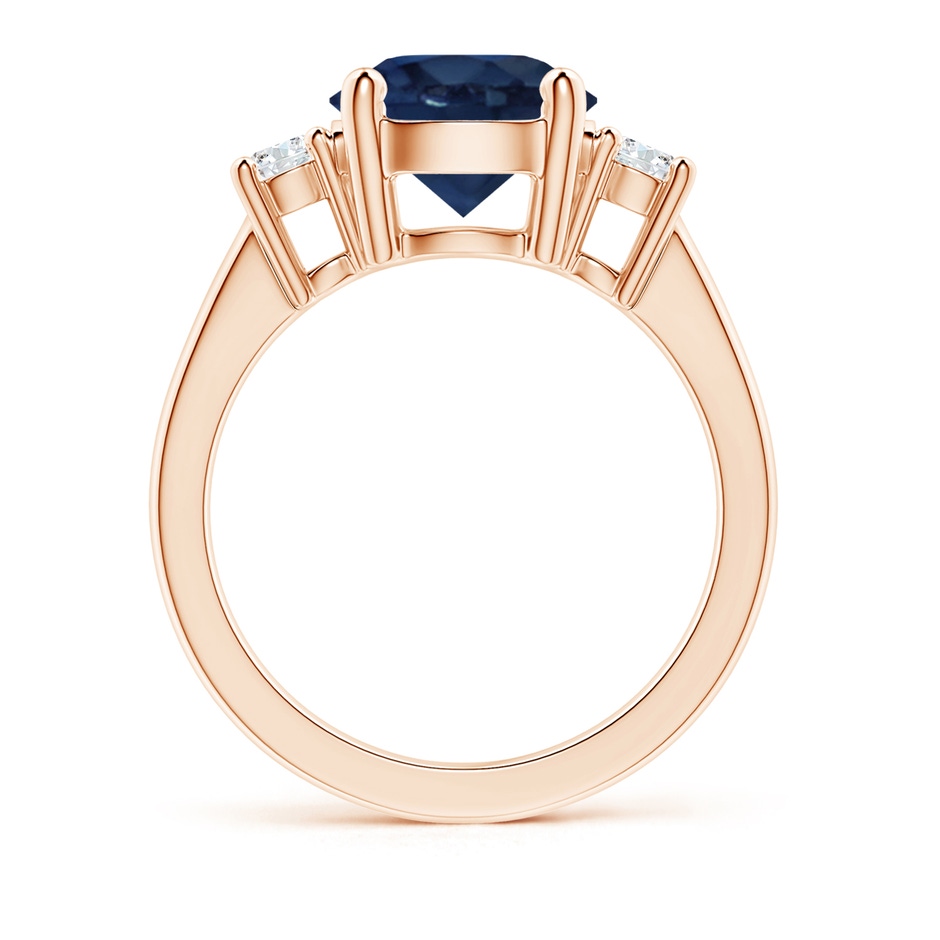 9mm AA Prong-Set Round 3 Stone Blue Sapphire and Diamond Ring in Rose Gold side 199