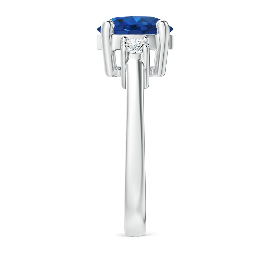 9mm AAA Prong-Set Round 3 Stone Blue Sapphire and Diamond Ring in S999 Silver side 299