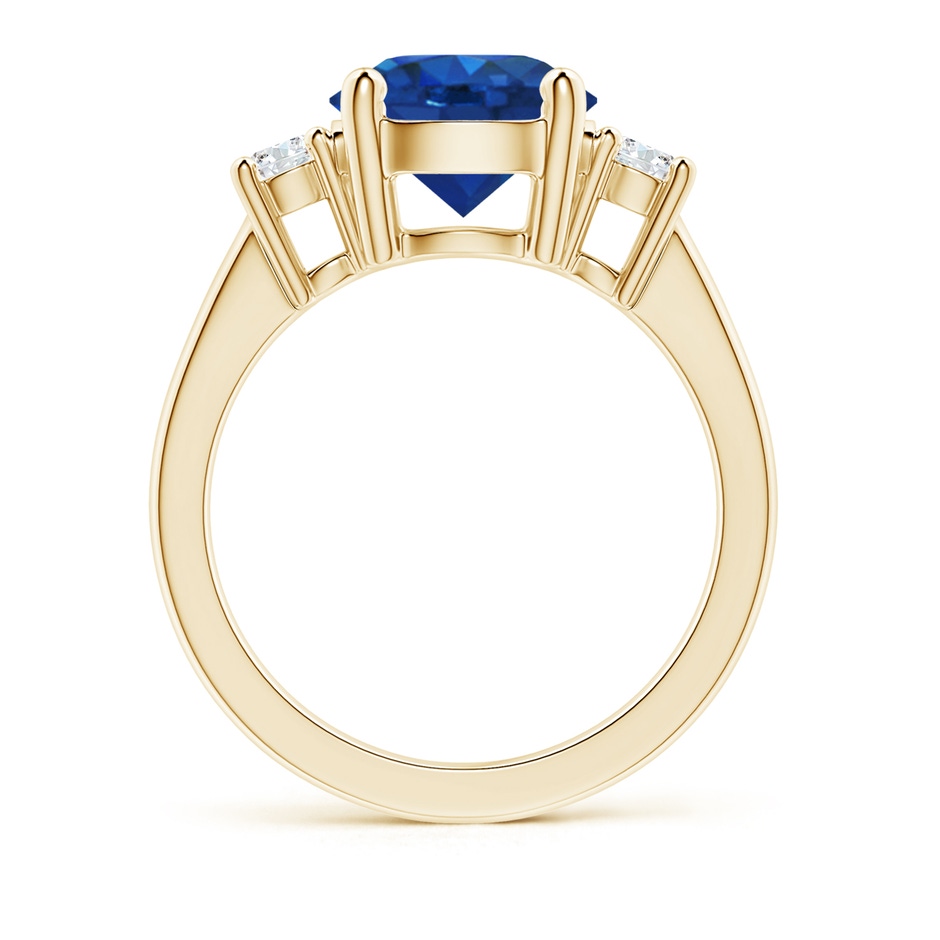 9mm AAA Prong-Set Round 3 Stone Blue Sapphire and Diamond Ring in Yellow Gold side 199