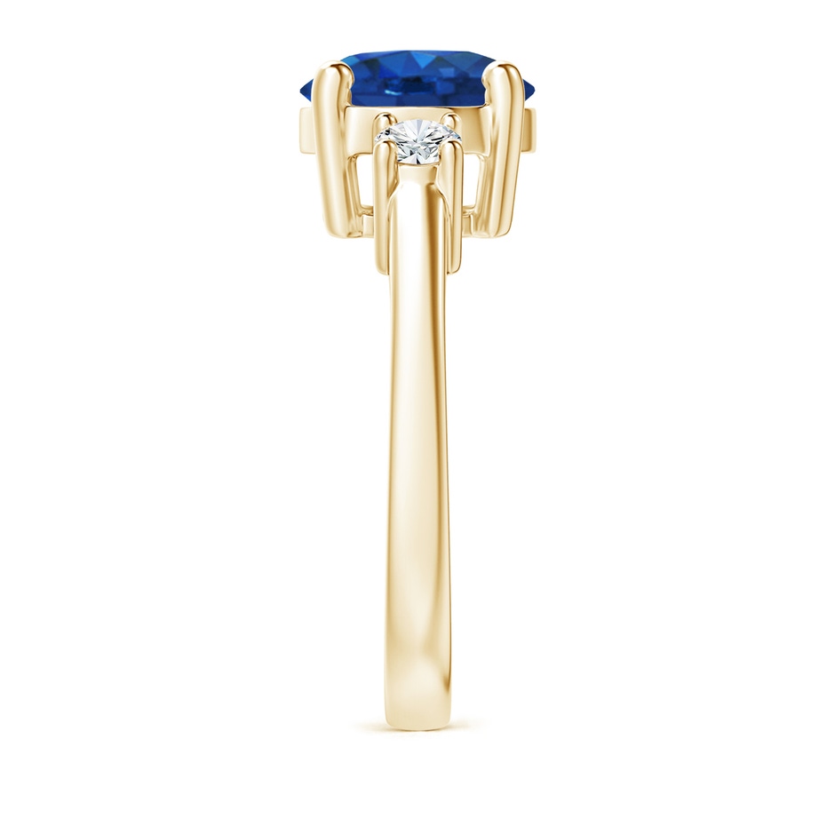 9mm AAA Prong-Set Round 3 Stone Blue Sapphire and Diamond Ring in Yellow Gold side 299