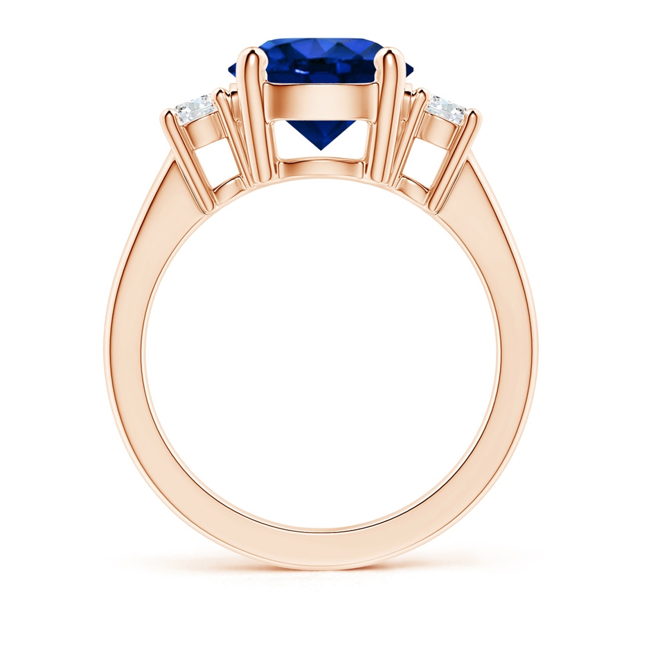 9mm AAAA Prong-Set Round 3 Stone Blue Sapphire and Diamond Ring in 18K Rose Gold side 199