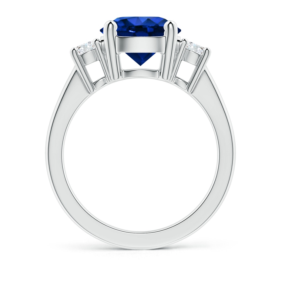 9mm Lab-Grown Prong-Set Round 3 Stone Blue Sapphire and Diamond Ring in 18K White Gold side 199