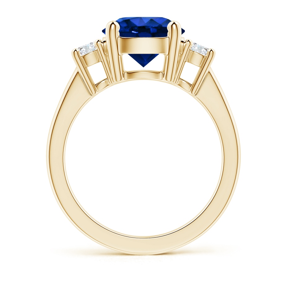 9mm Lab-Grown Prong-Set Round 3 Stone Blue Sapphire and Diamond Ring in 18K Yellow Gold side 199