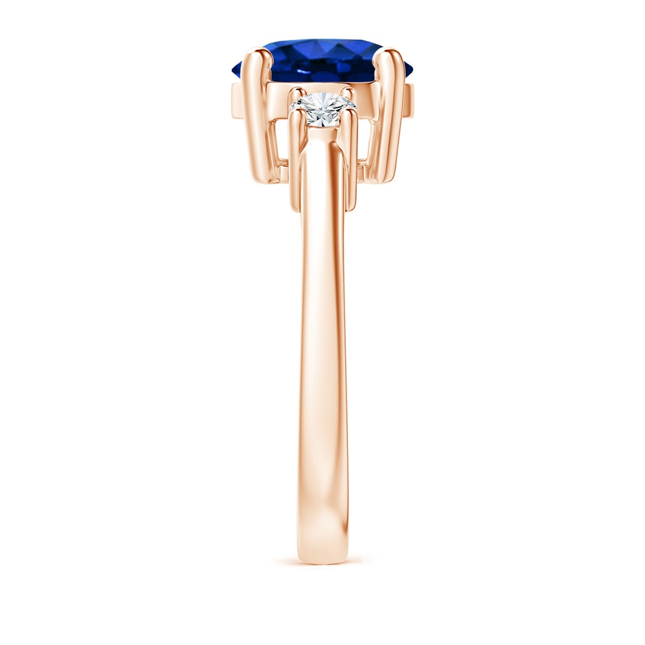 9mm AAAA Prong-Set Round 3 Stone Blue Sapphire and Diamond Ring in Rose Gold side 299