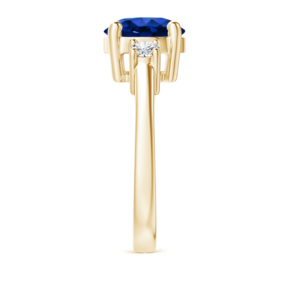 9mm Lab-Grown Prong-Set Round 3 Stone Blue Sapphire and Diamond Ring in Yellow Gold side 299