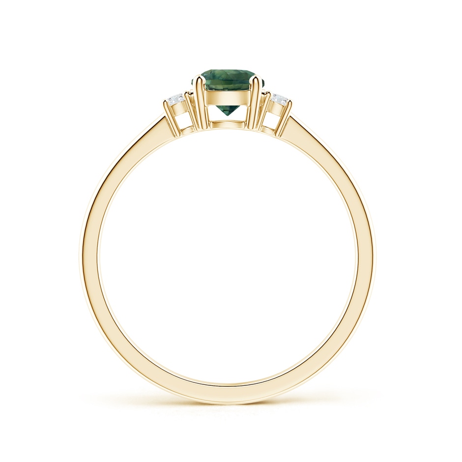 5mm AA Prong-Set Round 3 Stone Teal Montana Sapphire and Diamond Ring in 9K Yellow Gold side 1