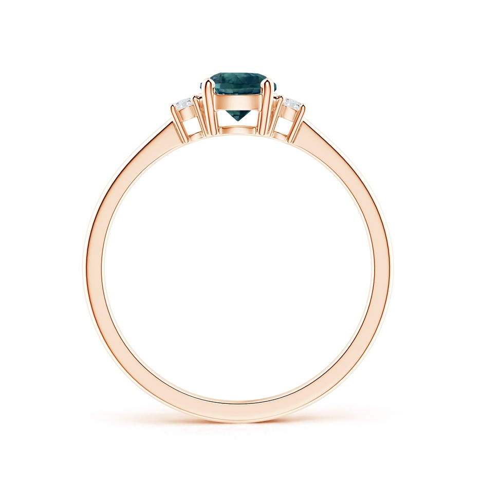 5mm AAA Prong-Set Round 3 Stone Teal Montana Sapphire and Diamond Ring in 10K Rose Gold side 1