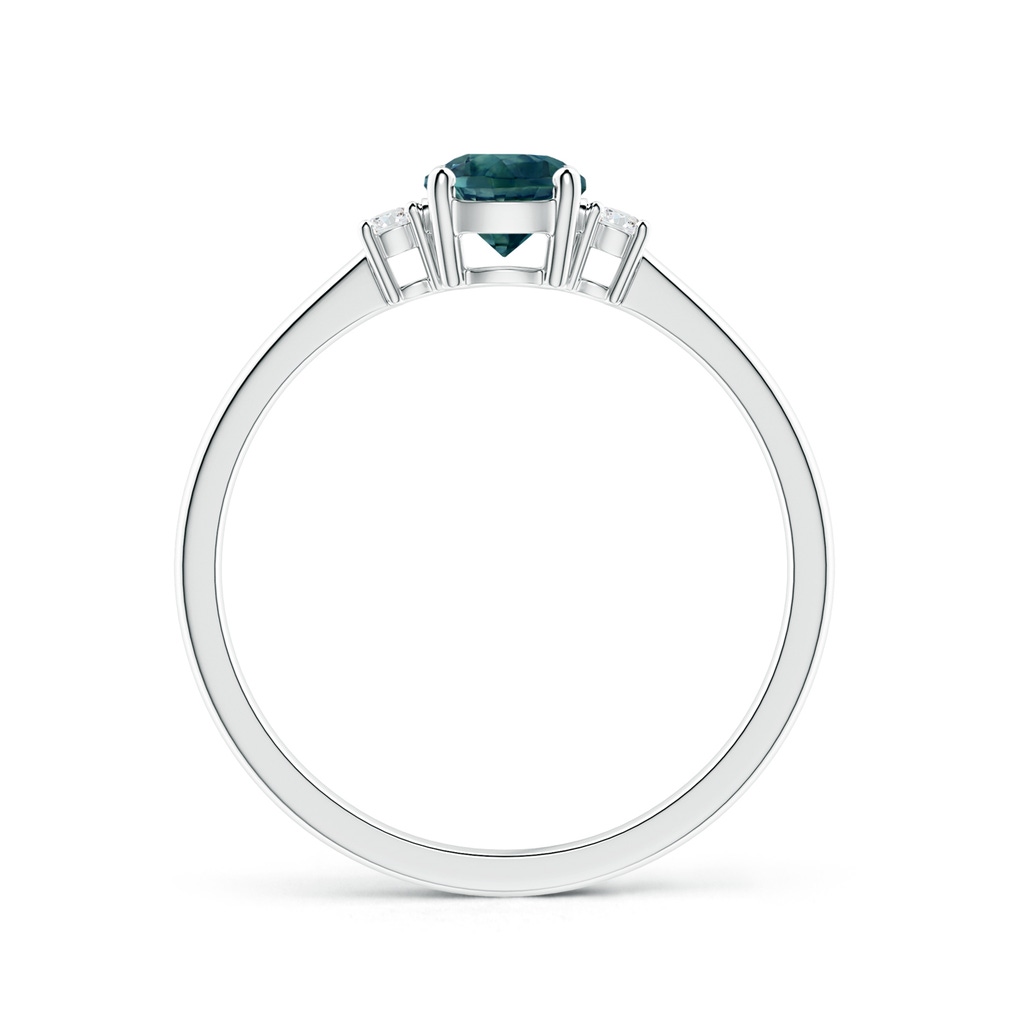 5mm AAA Prong-Set Round 3 Stone Teal Montana Sapphire and Diamond Ring in 9K White Gold Side 1