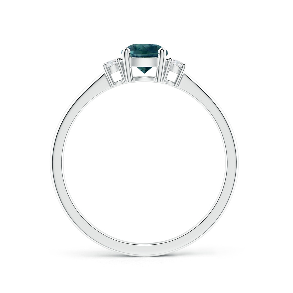 5mm AAA Prong-Set Round 3 Stone Teal Montana Sapphire and Diamond Ring in 9K White Gold side 1