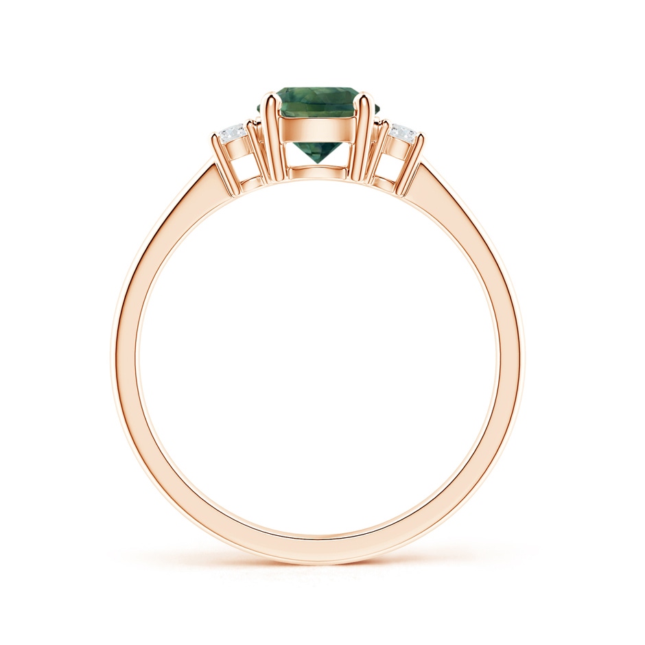 6mm AA Prong-Set Round 3 Stone Teal Montana Sapphire and Diamond Ring in Rose Gold side 1