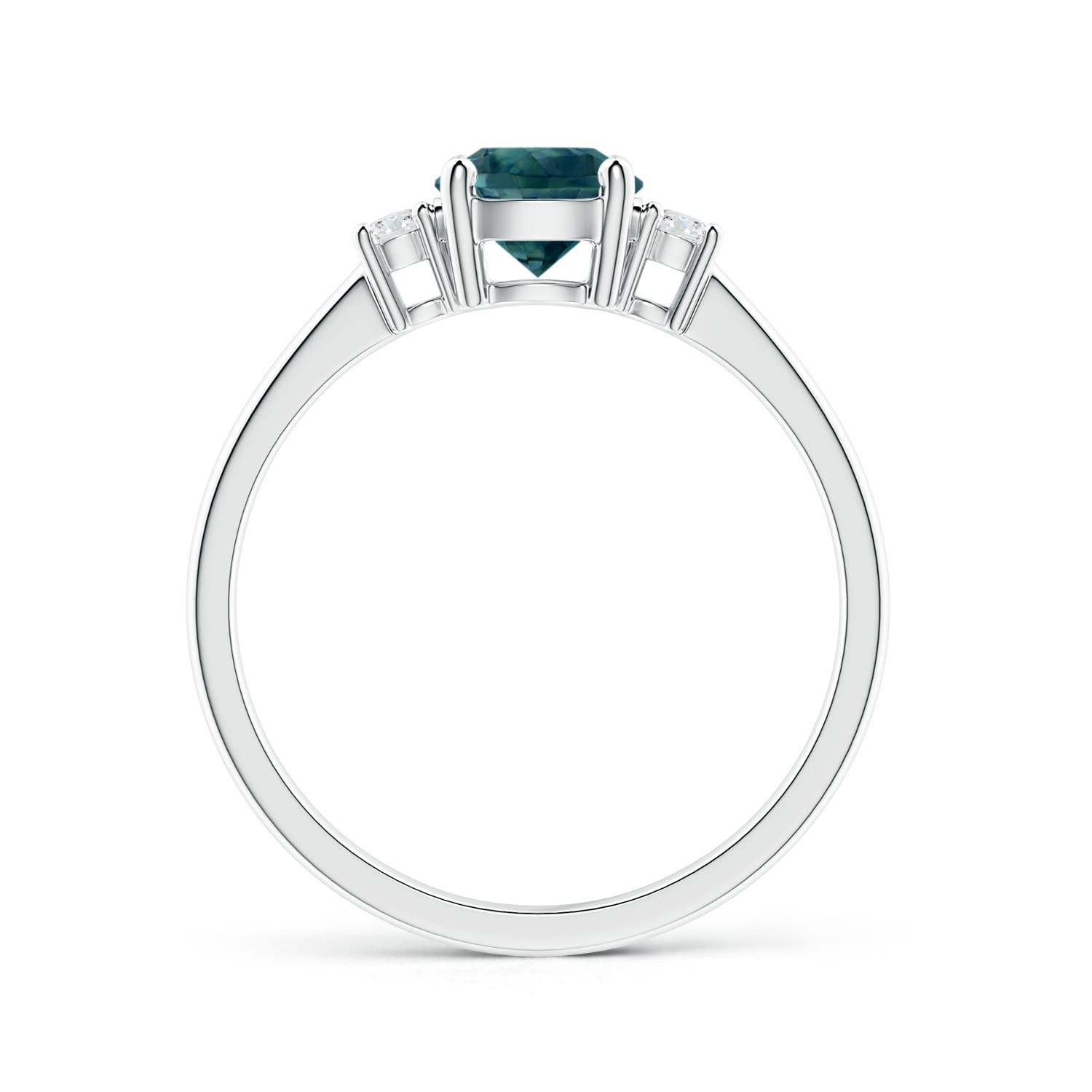 6mm AAA Prong-Set Round 3 Stone Teal Montana Sapphire and Diamond Ring in P950 Platinum