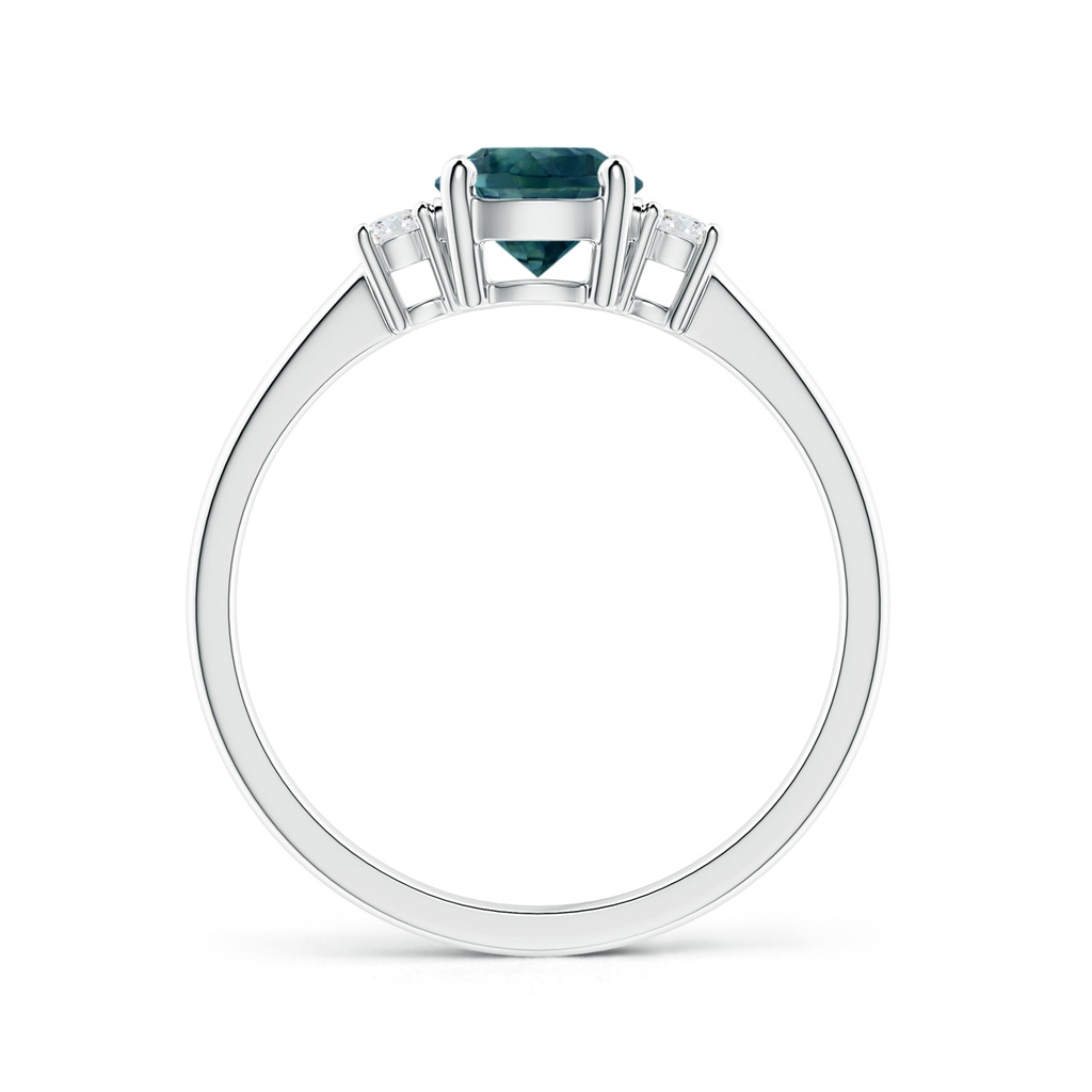 6mm AAA Prong-Set Round 3 Stone Teal Montana Sapphire and Diamond Ring in P950 Platinum Side 1