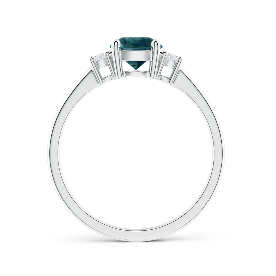 6mm AAA Prong-Set Round 3 Stone Teal Montana Sapphire and Diamond Ring in P950 Platinum side 1