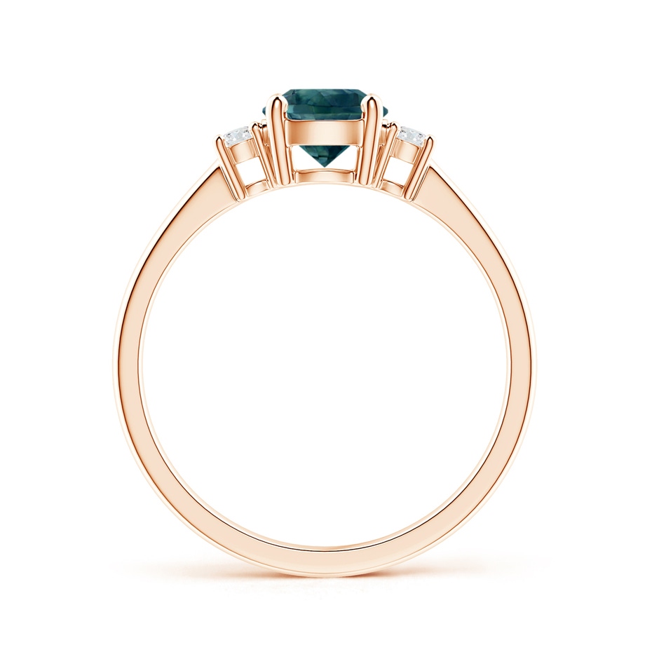 6mm AAA Prong-Set Round 3 Stone Teal Montana Sapphire and Diamond Ring in Rose Gold side 1