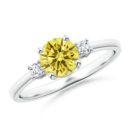 Three Stone Platinum Yellow Diamond Rings