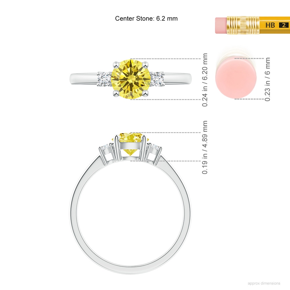 6.2mm AAAA Prong-Set Round 3 Stone Fancy Intense Yellow and White Diamond Ring in P950 Platinum ruler