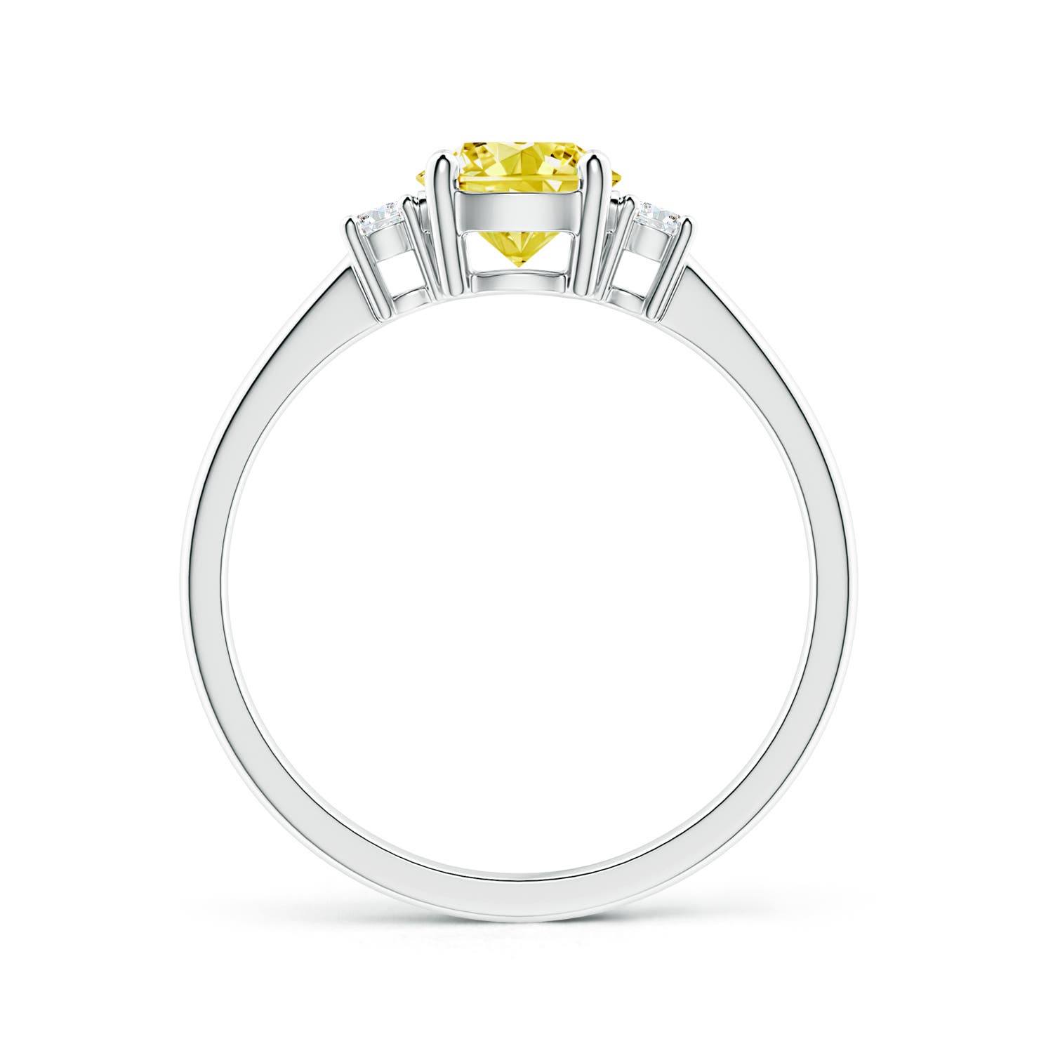 6.2mm AAAA Prong-Set Round 3 Stone Fancy Intense Yellow and White Diamond Ring in S999 Silver