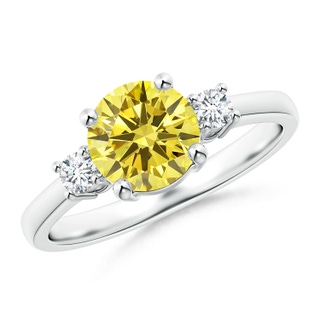 7.2mm AAAA Prong-Set Round 3 Stone Fancy Intense Yellow and White Diamond Ring in P950 Platinum