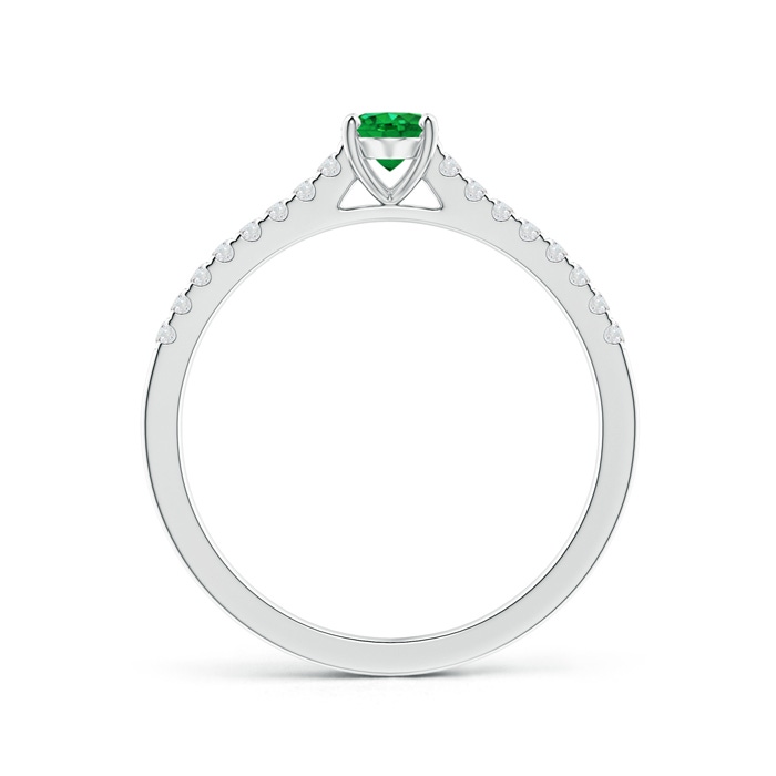 6x4mm AAA Classic Oval Emerald Ring with Diamond Studded Shank in White Gold Side-1