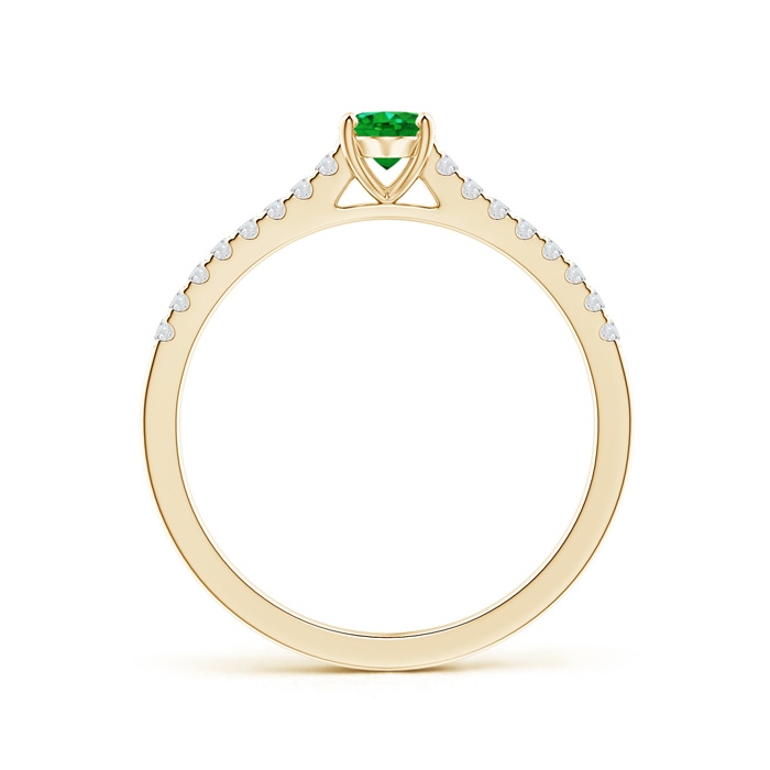 6x4mm AAAA Classic Oval Emerald Ring with Diamond Studded Shank in 10K Yellow Gold Product Image