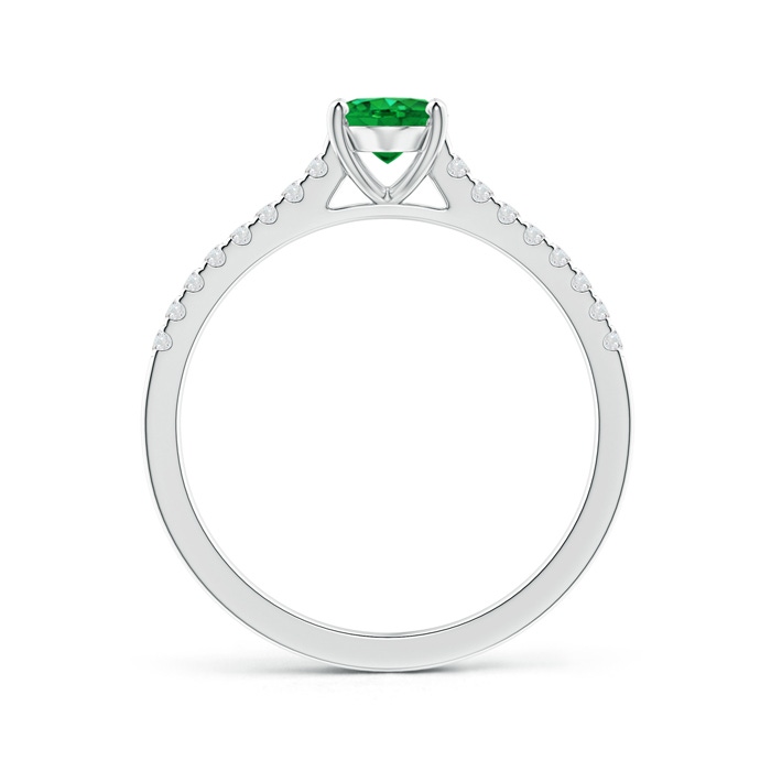 7x5mm AAA Classic Oval Emerald Ring with Diamond Studded Shank in White Gold Side-1