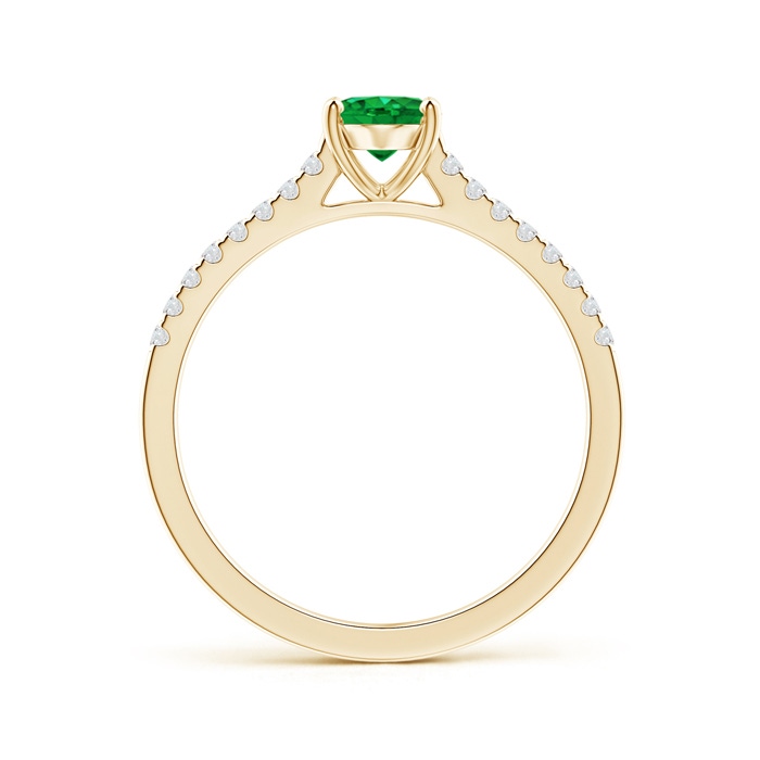 7x5mm AAA Classic Oval Emerald Ring with Diamond Studded Shank in Yellow Gold Side-1