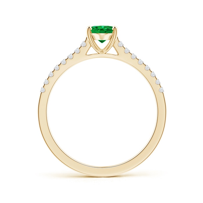 7x5mm AAA Classic Oval Emerald Ring with Diamond Studded Shank in Yellow Gold side-1